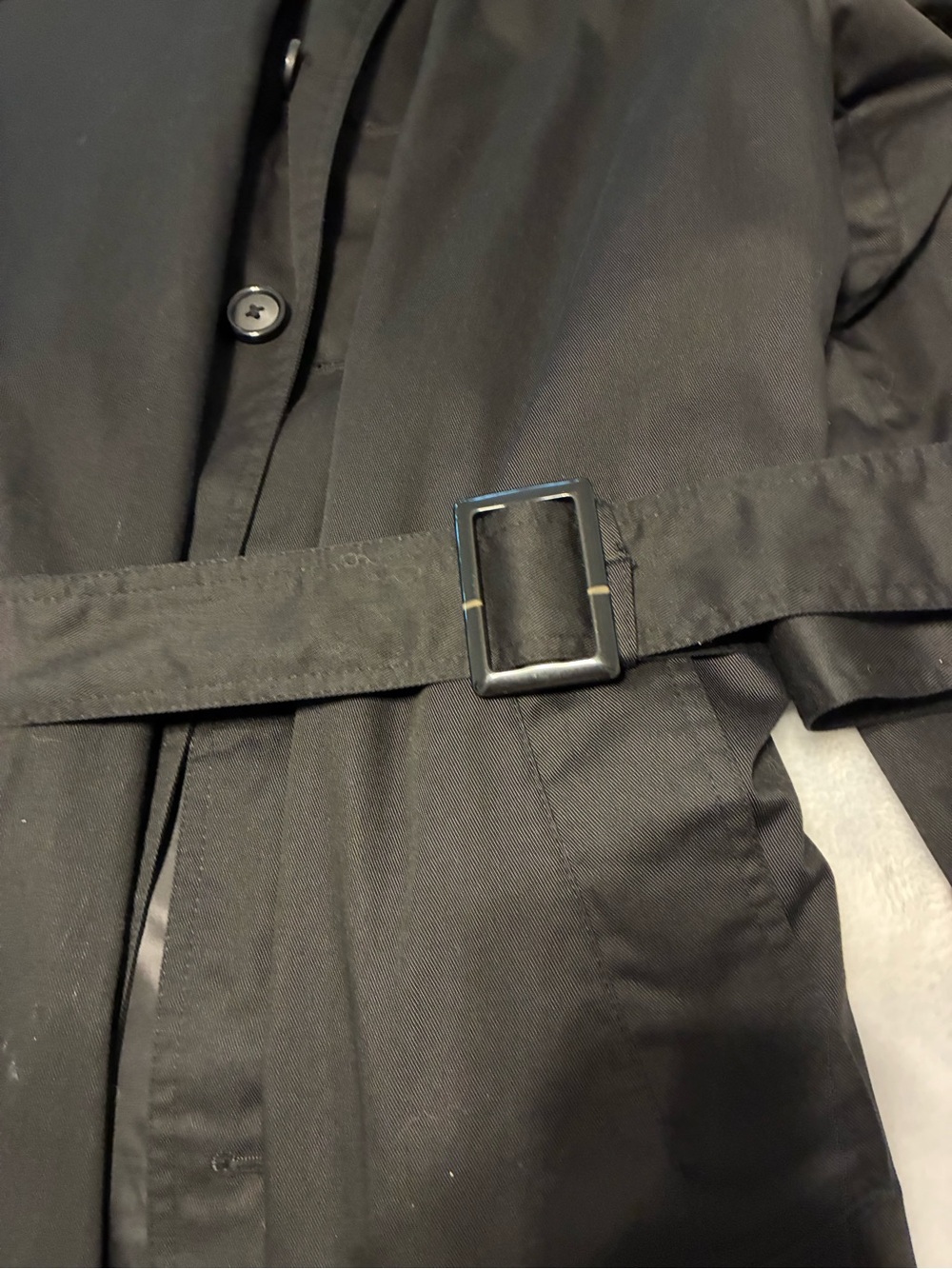 Stafford Black Men's Trench Coat with Waist Belt - Picture 2 of 5